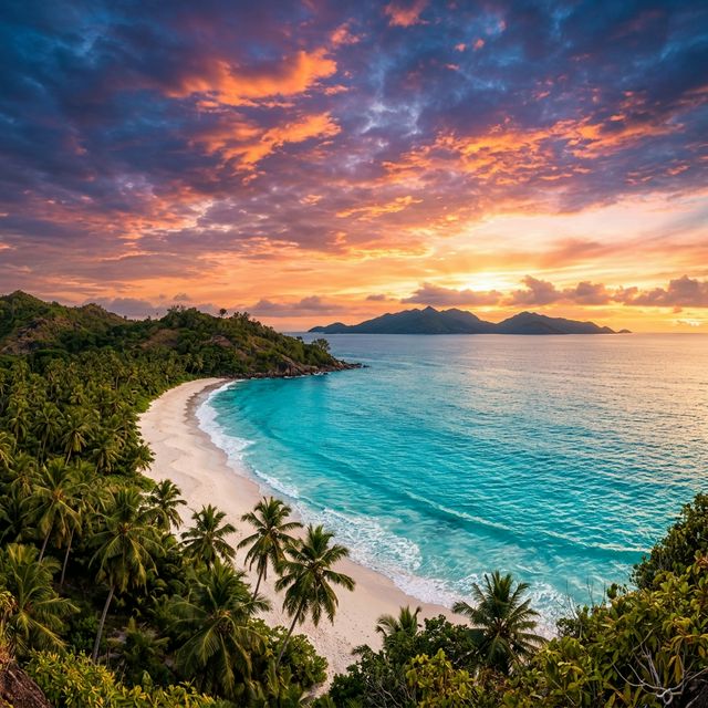 Stunning tropical coastline at sunset